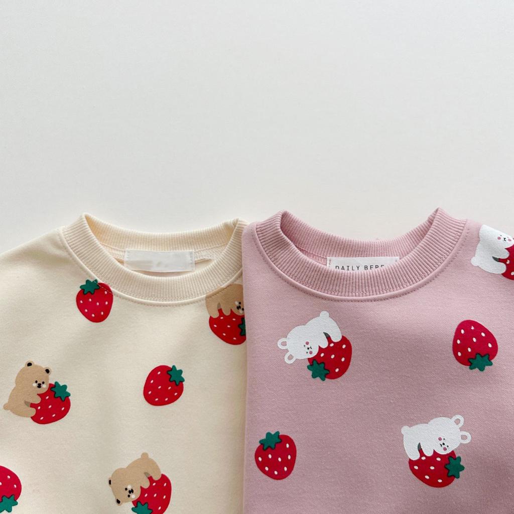 Spring & Autumn Cute Set Baby Girls Fashion Strawberries Pullover Tops + Cotton Sweatpants Boys Loose High Quality Tracksuit