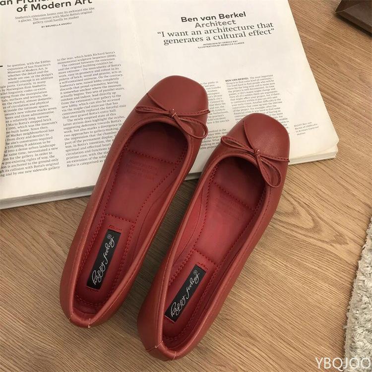 2025 Ladies retro soft soled Shoes Round toe shallow mouth Flats Butterfly knot elegant bean shoes Durable comfortable lazy flat