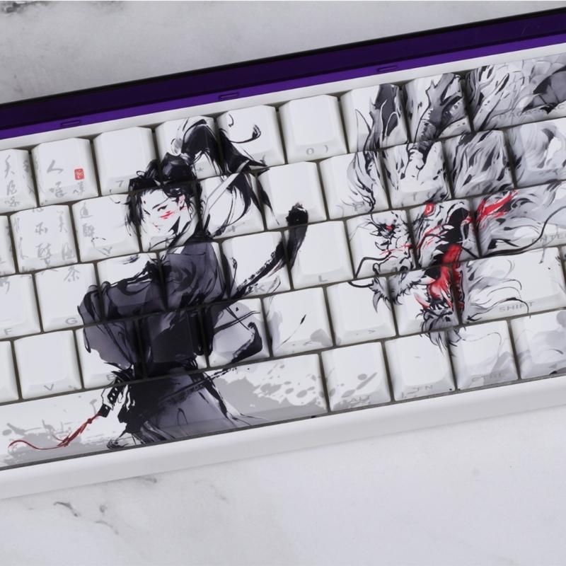 Anti Slip PBT Keycaps Dragon Theme Side Printing For Most Mechanical Keyboards 60% 68% Pattern