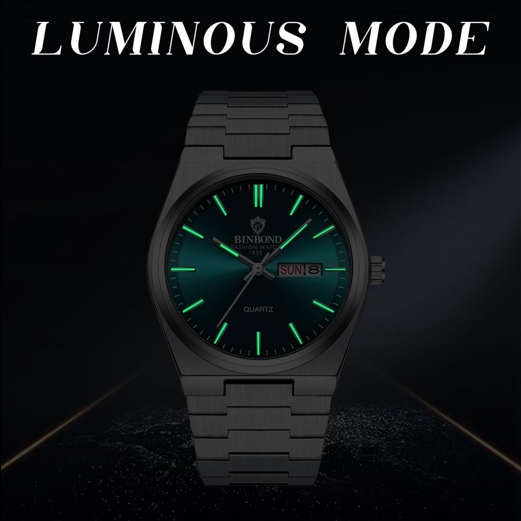 Watch with Luminous Day Stainless Steel Business Quartz Versatile and Stylish Perfect for or Boyfriend Gifts Men's Calendar, Function, Display,