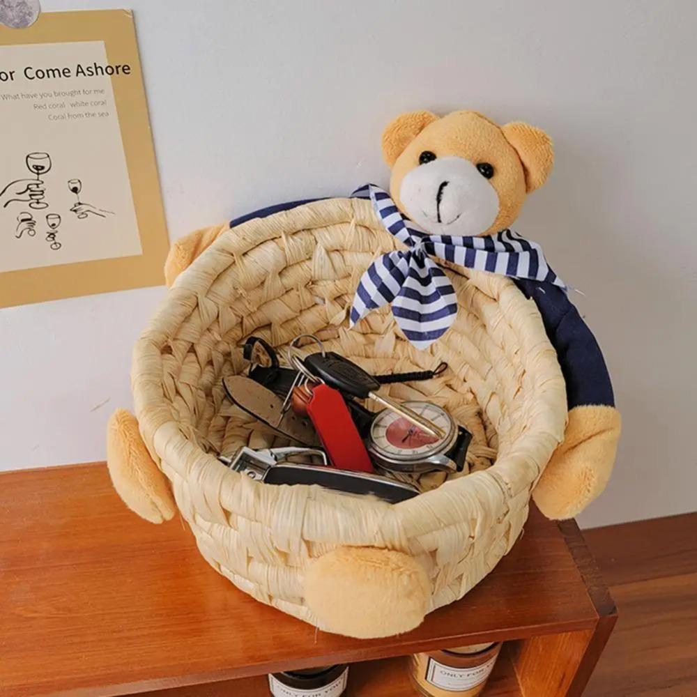 Stackable Woven Basket Straw Easter Rabbit Decoration Easter Bunny Storage Basket  Desktop