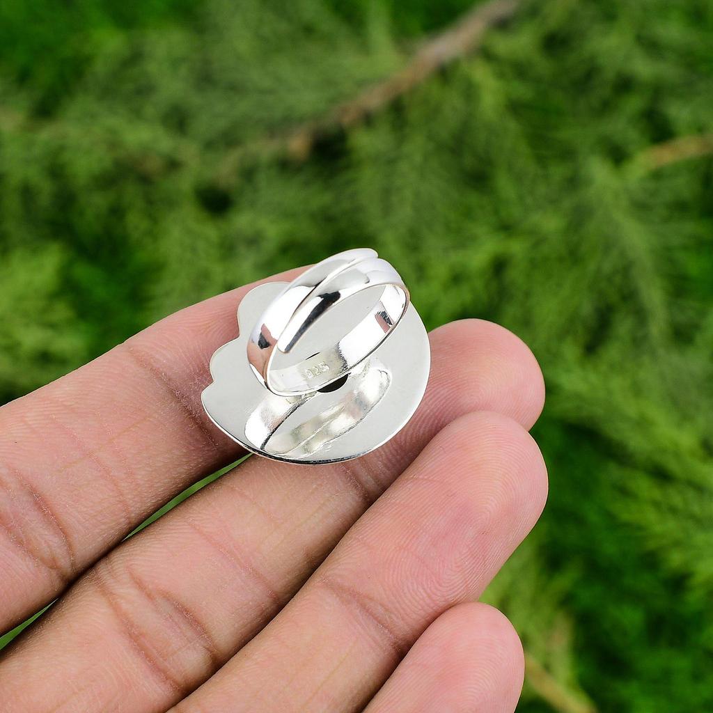 Gift For Women Promise Flower Adjustable Ring 925 Silver Natural Labradorite
