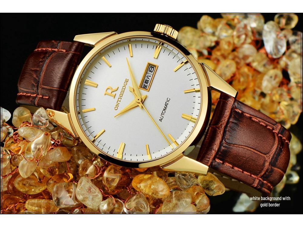 Ruizhiyuan Men's Waterproof Leather Strap Large Dial Watch