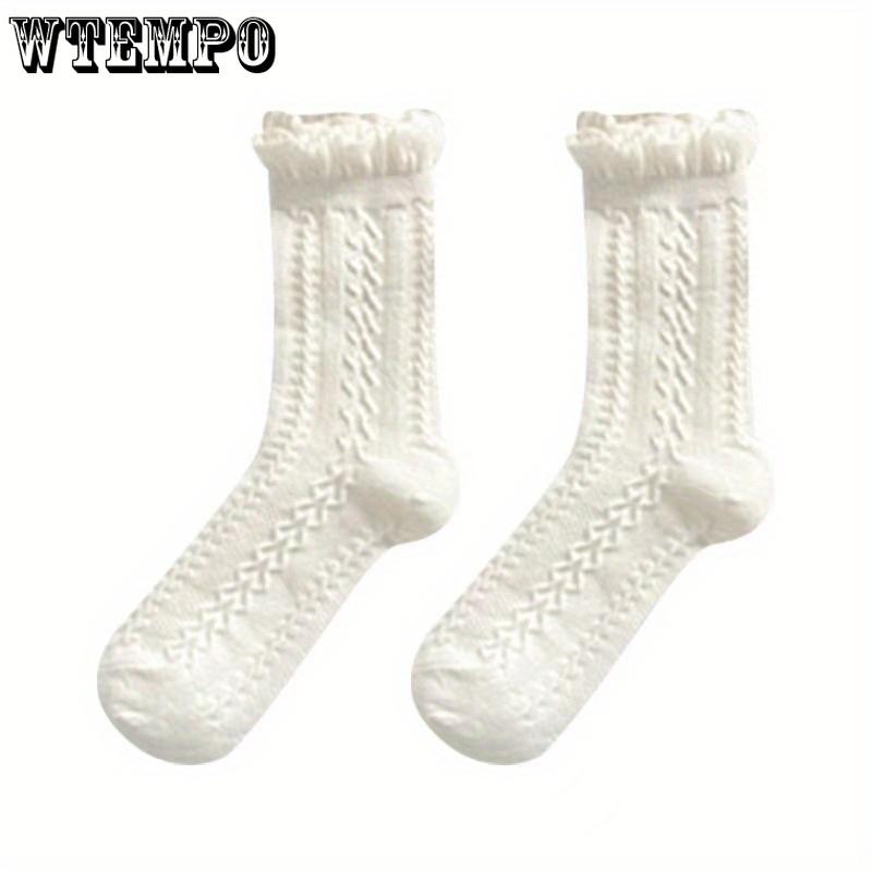 5 Pairs of Vibrant Floral Textured Socks - Soft, Ruffled Mid-Tube Design, Comfortable Women's Stockings & Hosiery for Everyday Wear - Cute Fashionable