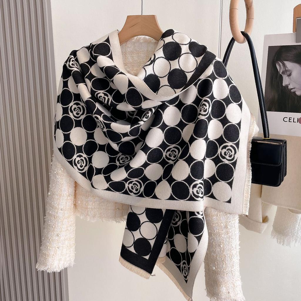 Winter Imitation Cashmere Scarf Women'S Camellia Korean Version Dongdaemun Shawl Versatile Cute Thickened Scarf Tide