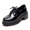Women's Shoes Spring New Thick-soled First-layer Cow Patent Leather Muffin Bottom Deep-mouth Lace-up Single Shoes