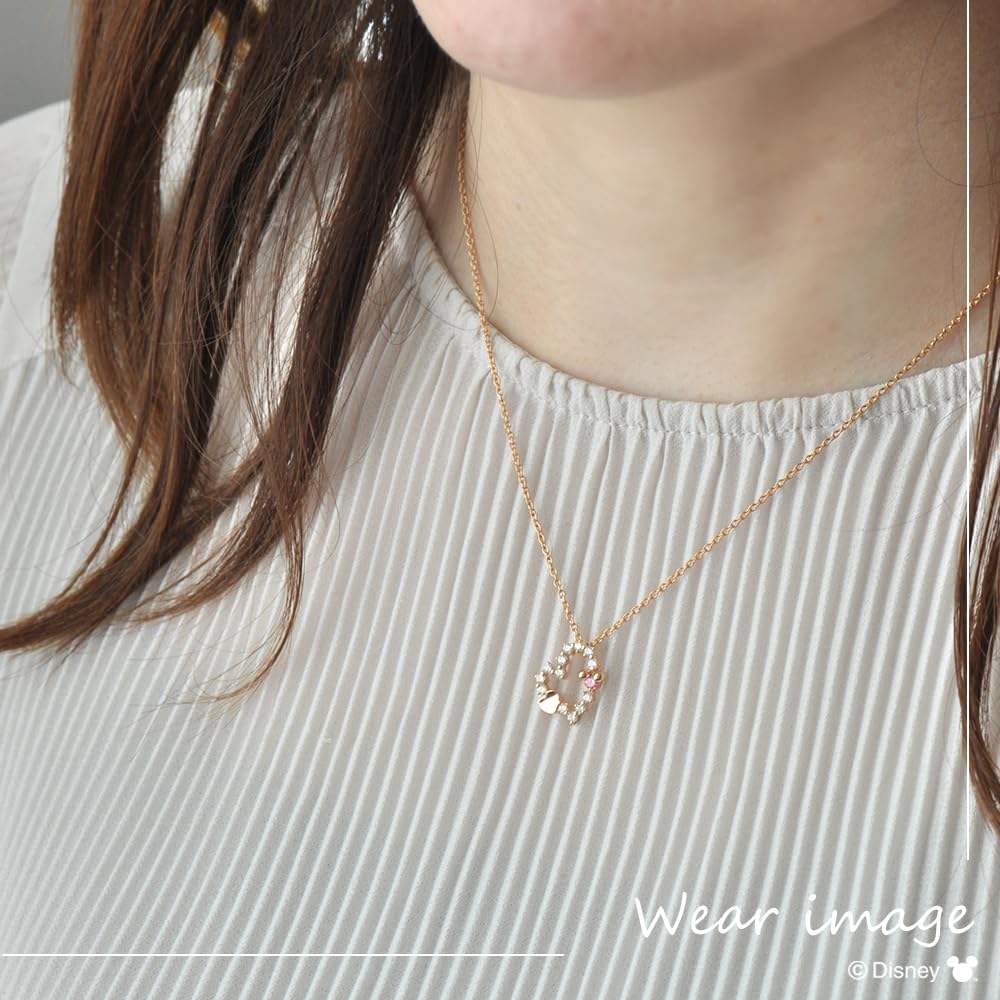Mickey Silver Pendant Necklace Pink Gold Coated Cubic Zirconia [Disney] (VPCDSW0026)