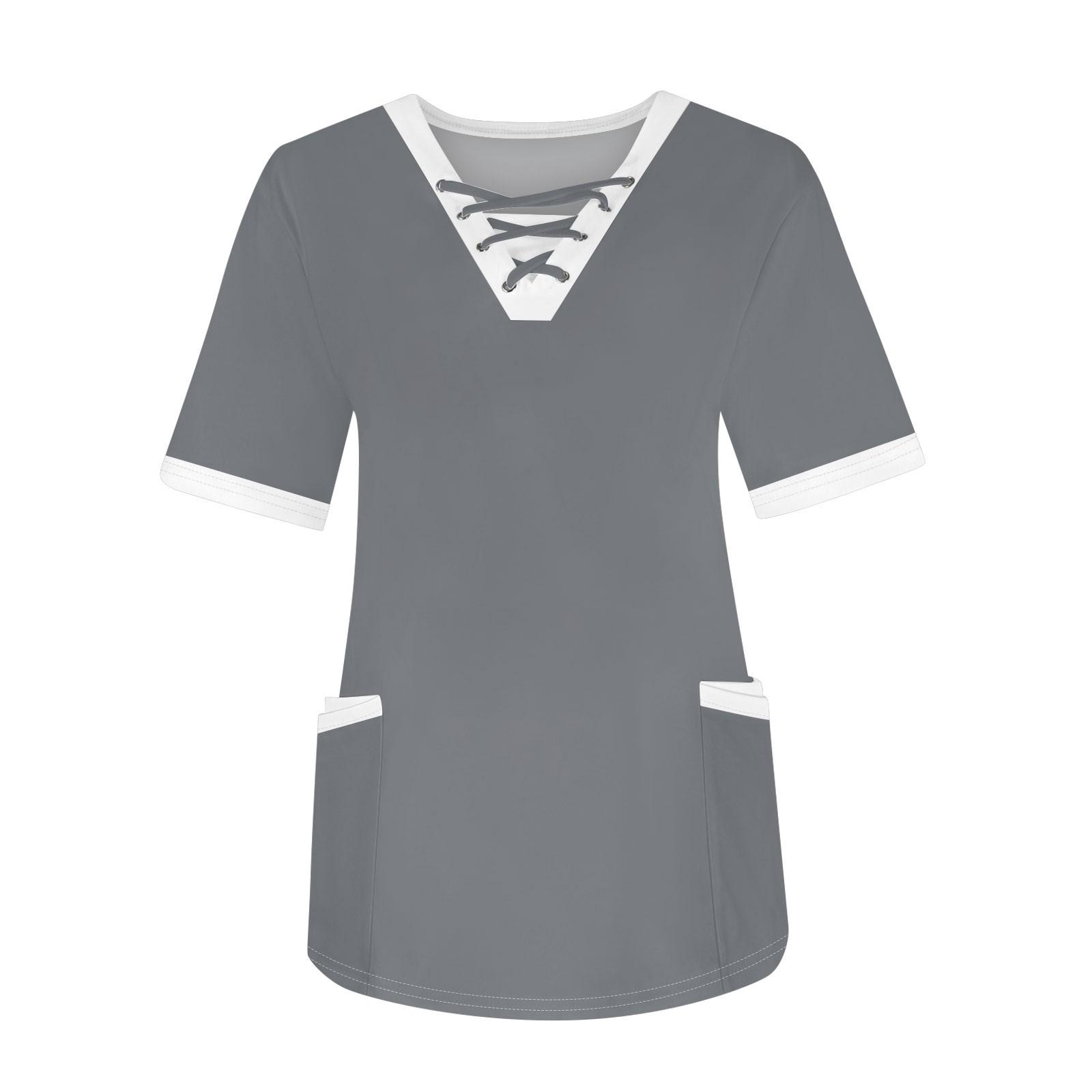 

Женская модная рабочая одежда с v-образным вырезом и короткими рукавами, однотонные топы с завязками и карманами и защитная одежда XXXL серый