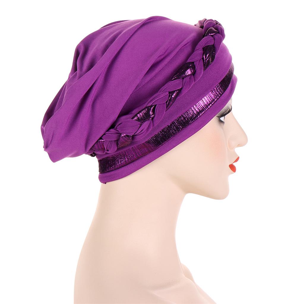 New Multicolor Short Braid Colorblock Muslim Hijab Cap – Fashionable European & American Pullover Hat
