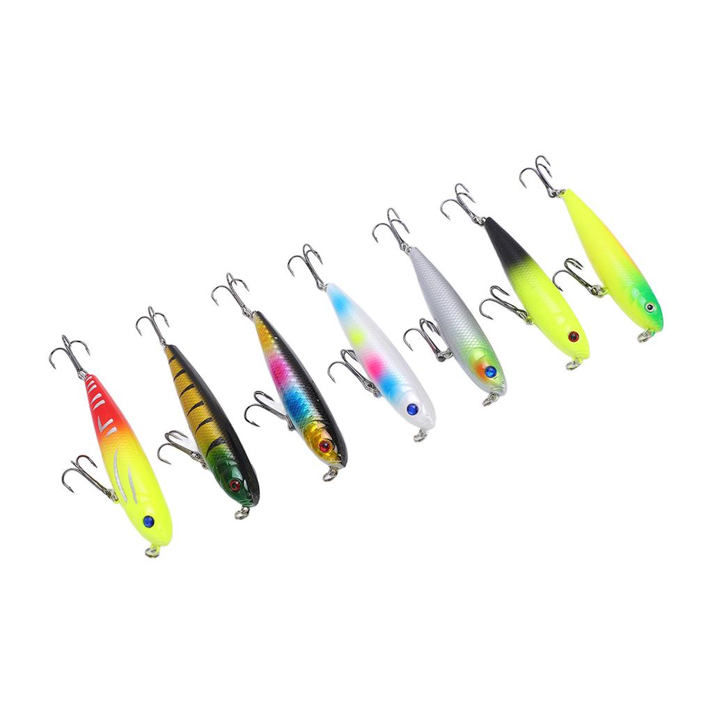 7pcs Minnow Fishing Lure Set 3D Lifelike Eyes Corrosion Resistance Top Water Pencil Bait
