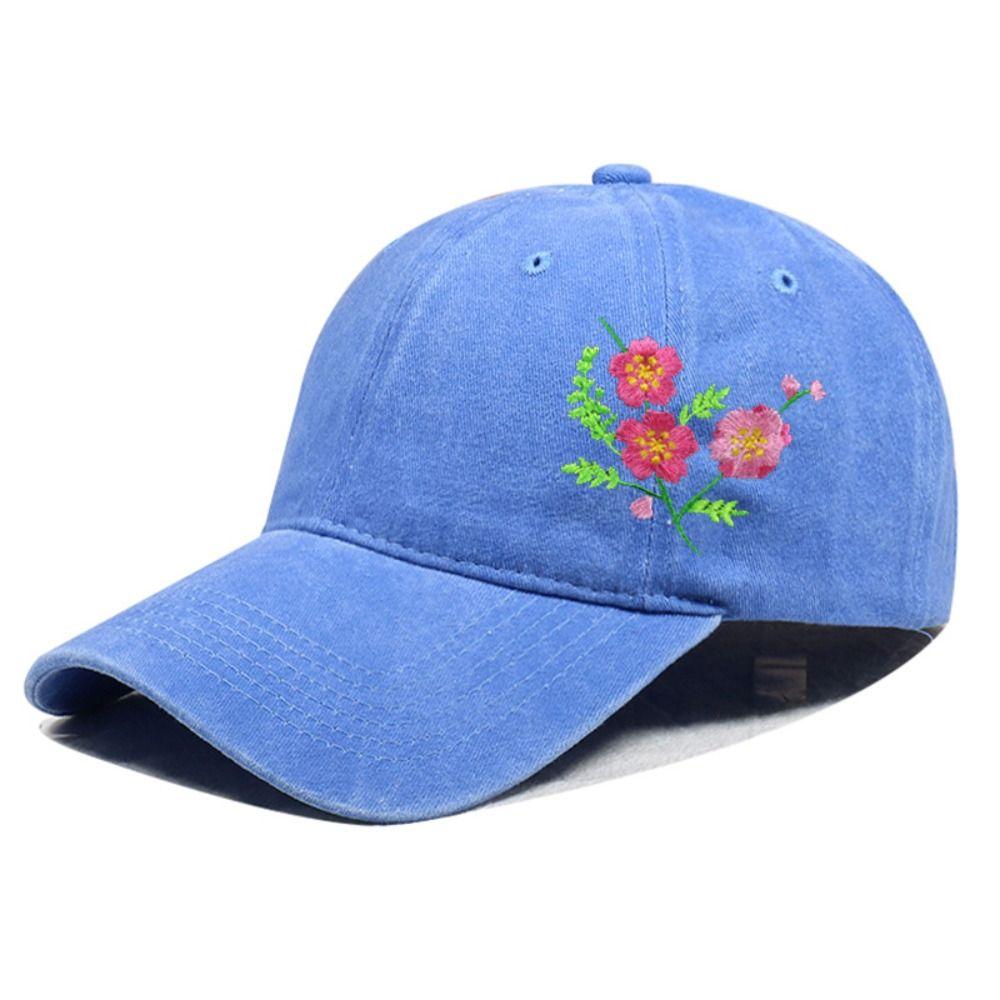 Retro Floral Embroidery Baseball Cap Washed Cotton Adjustable Peaked Cap Casquette For Man Women