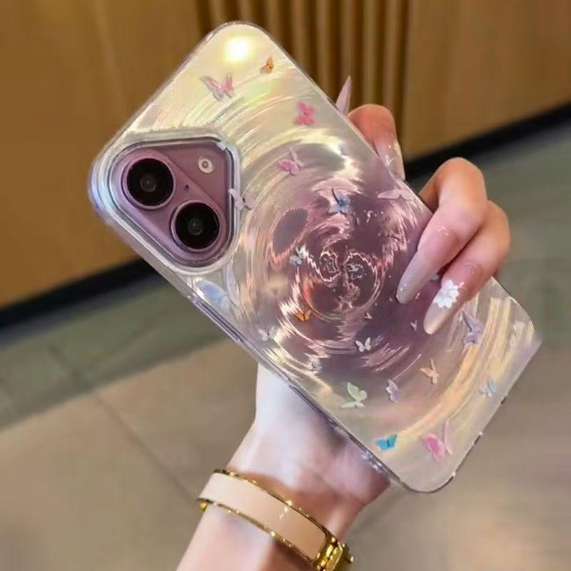 Light Purple Butterfly Whirlwind Style Case for iPhone 16 Pro Max Compatible with Apple 14/iPhone