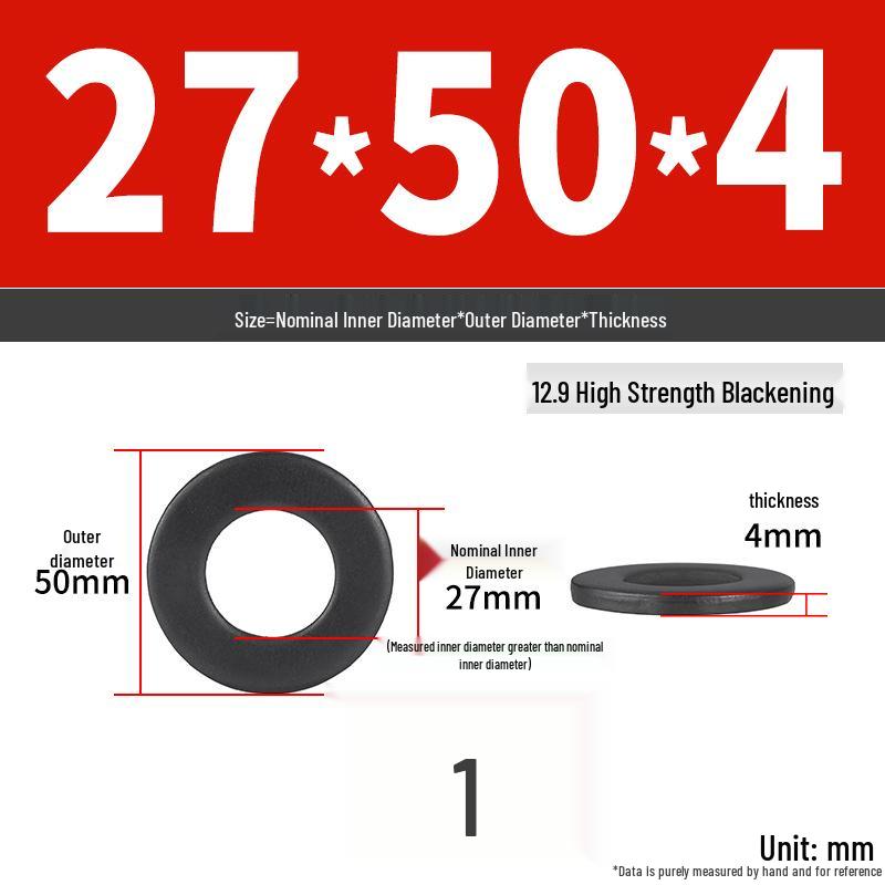 High-Strength Class 12.9 Flat Washer - Thickened & Widened, Sizes M6-M42