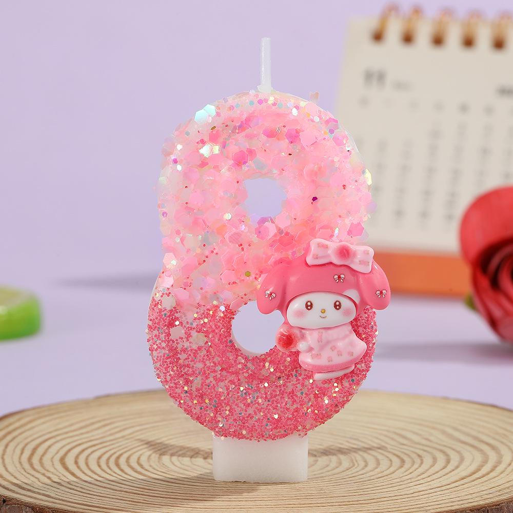 Pink Glitter Cartoon Number Birthday Cake Candles – Party Decoration