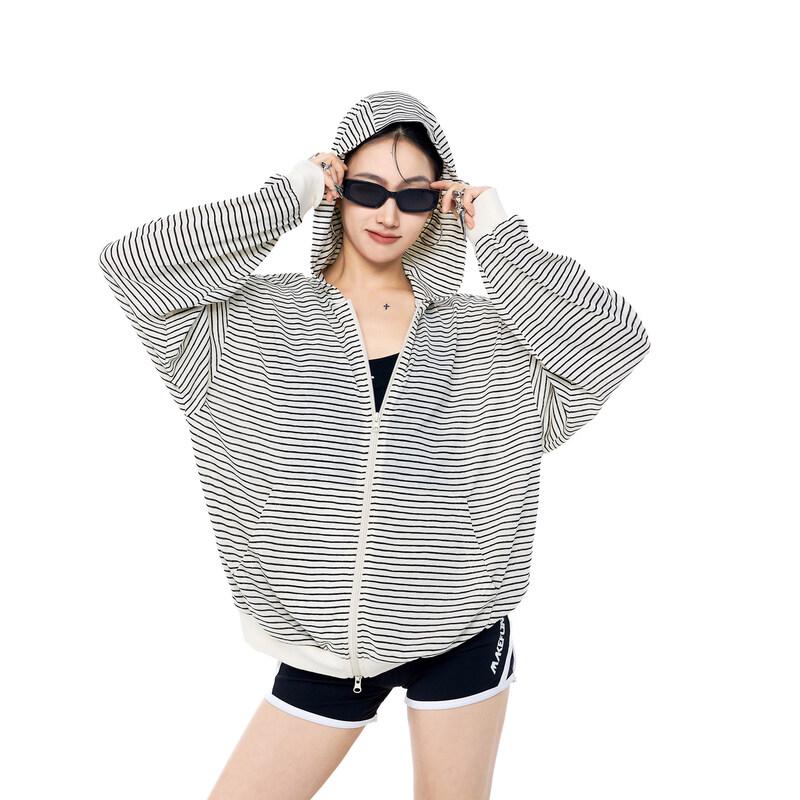 ICH MODE Women s Striped Sun Protection Hooded Cardigan XL