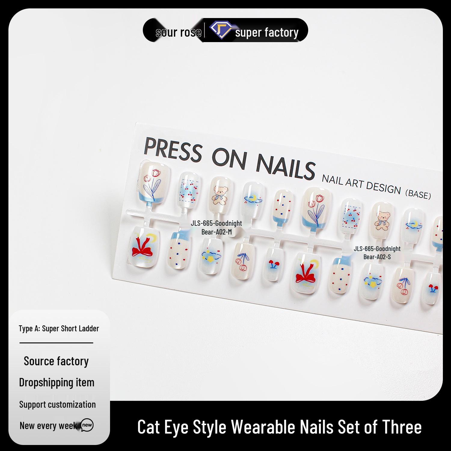 

Jiaolong Cute Cartoon Bear Cat Eye Wearable Removable Nail Patches