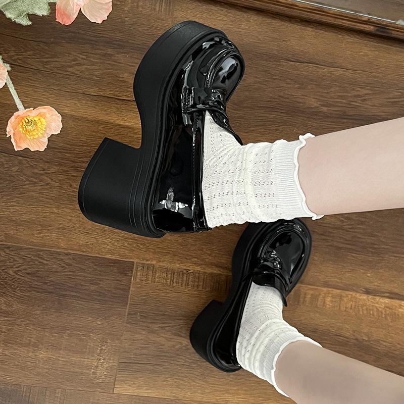 Retro style small leather shoes women's thick heel high heel single shoes new one-pedal Mary Jane thick sole