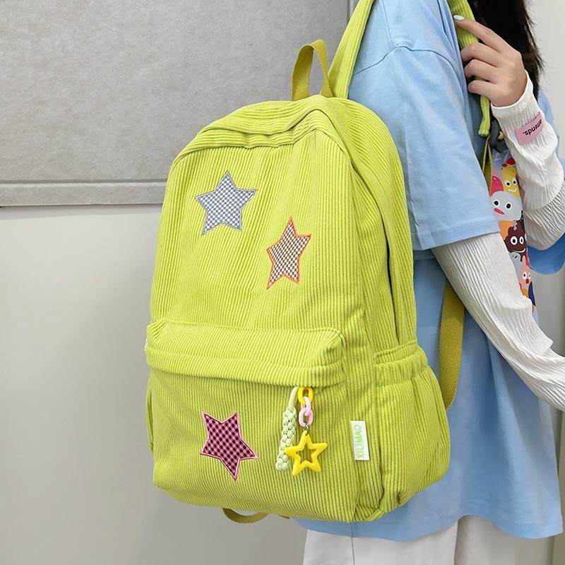 Schoolbag small schoolbag for women, Korean style INS corduroy star pattern, high school student small backpack, large capacity student backpack
