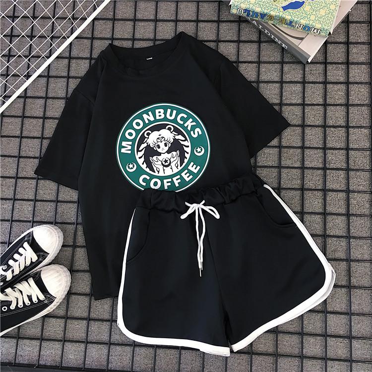 

Женский летний костюм-двойка в корейском стиле 2025: Футболка с коротким рукавом и шорты для бега M