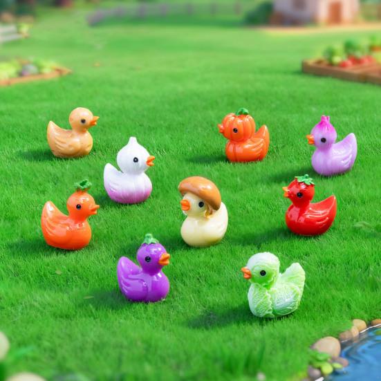 9 Pcs Funny Vegetable Duck Figurines Resin Tiny Duck Sculpture Cute Eggplant Pumpkin Onion Mini Duck Statue for Home Office Desktop Car Dashboard