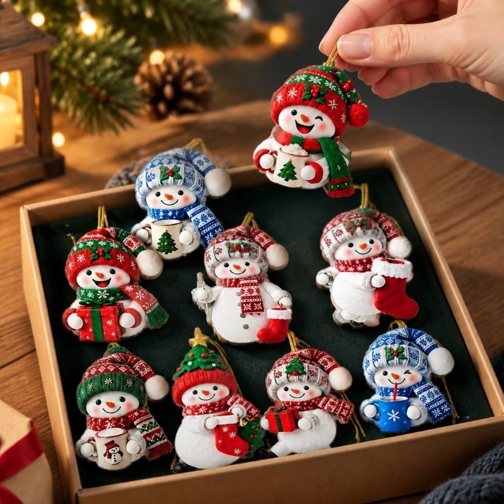 2D Flat Christmas Pendant Snowman Figure Tree Hanging Decor Wooden Snowman Decor New Year Decor