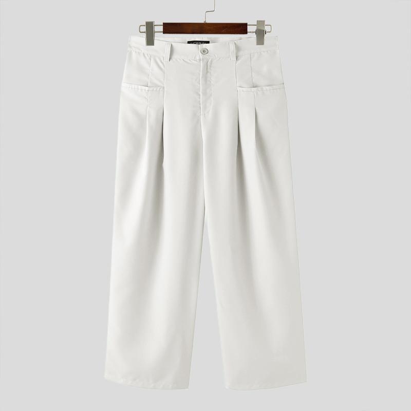 

INCERUN мужские широкие брюки на молнии деловые длинные мужские брюки брюки XL белый