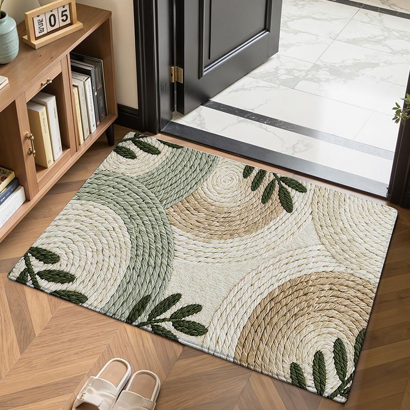 VIKAMA Minimalistischer geflochtener Teppich mit tropischen Blättern, abstrakte Welle, rutschfest, waschbare Fußmatte für Eingangsbereich, Schlafzimmer, neutrale Heimdekoration 40X60CM