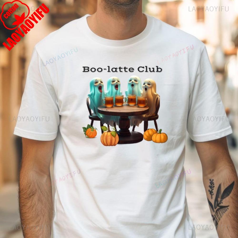 2025 Woman Man Halloween TShirt Funny Ghosts At Coffee Table Club Graphic T Shirts Vintage Fashion Casual Streetwear Clothes S