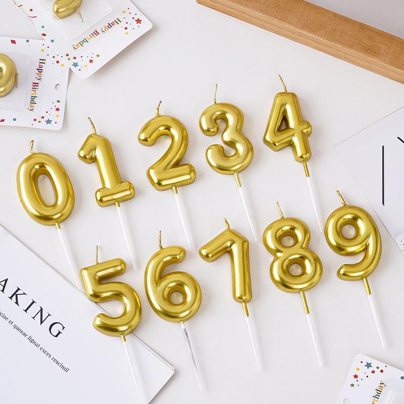 Golden Number Candles 0-9 Cake Decorations for Birthday Parties