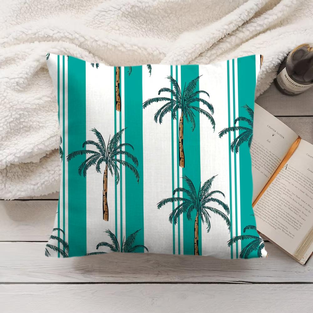 Palm Tree Pattern Cushion Cover Soft Short Plush Pillow Cover Smooth Cozy Texture Aesthetic Cushion Case Home Decor