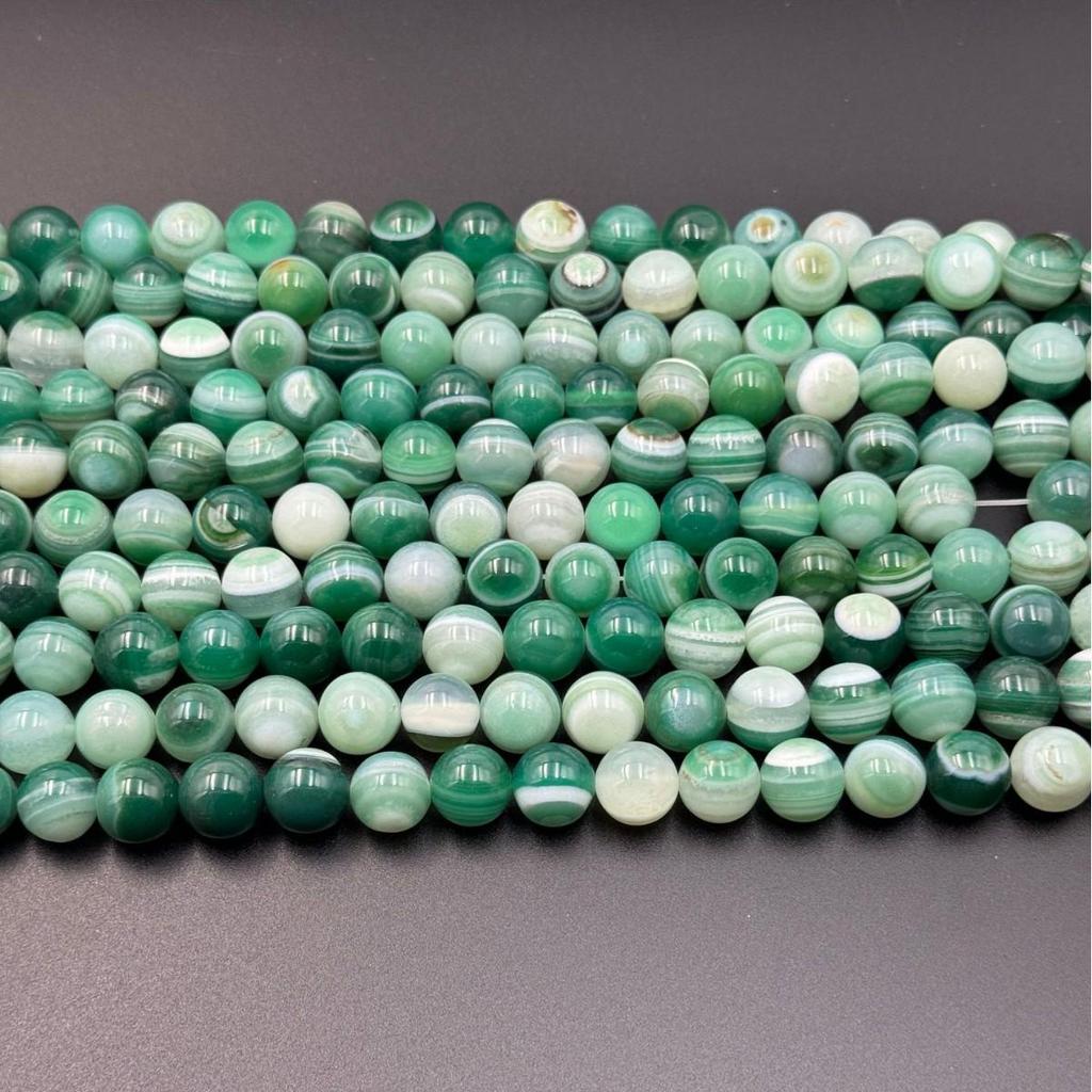 7A Natural Green Striped Agate Round Beads for Jewelry Making 