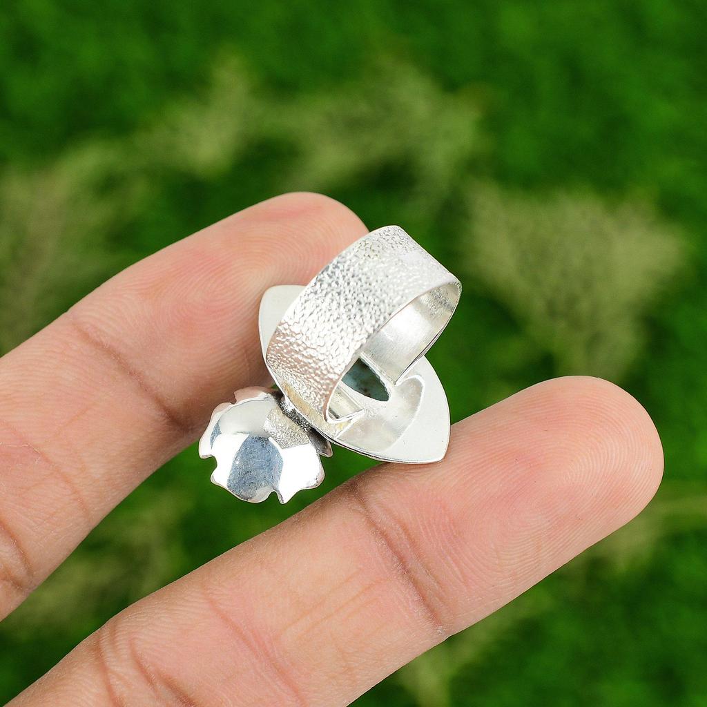 Birthday Gift For Her Natural Larimar Promise Flower Ring Size 7 925 Silver