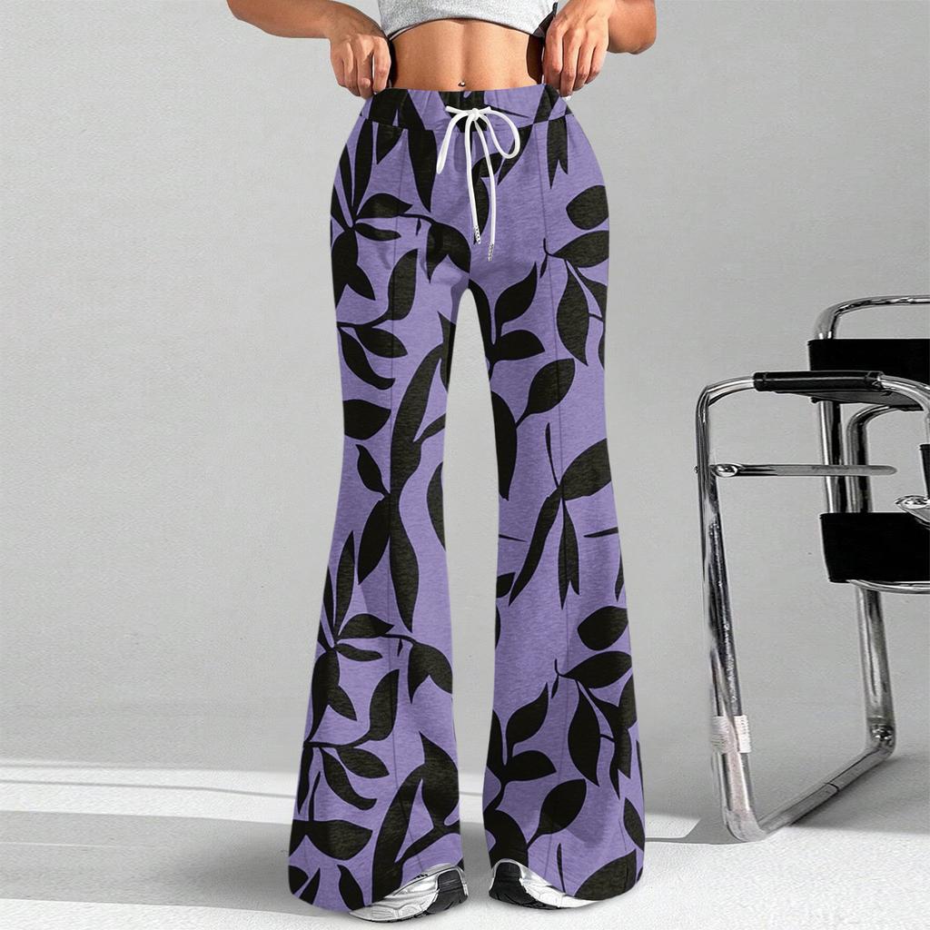 Damenmode Lockerer Kordelzug in der Taille Geblümter Druck Lässige Sporthose Lässige Schlaghose