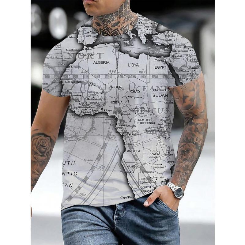 Letní tričko s krátkým rukávem a kulatým výstřihem s 3D digitálním potiskem Pánské