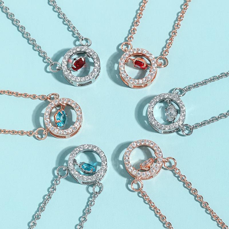Shining smart round pendant chain, niche design high-end colored diamond round main stone beating heart necklace