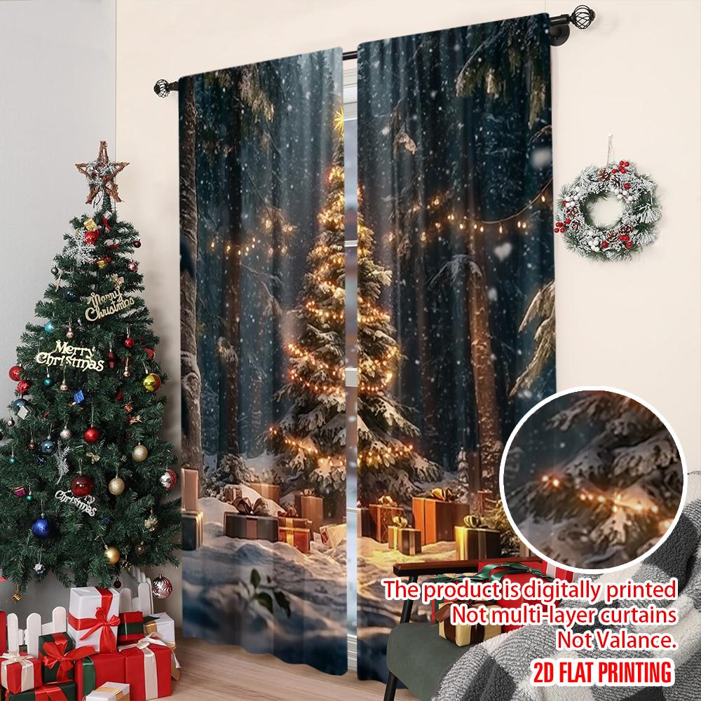 2pcs 2D flat printing Christmas Scene Curtain christmas trees6 Versatile Fabric Without Electricity Family Party for Holiday
