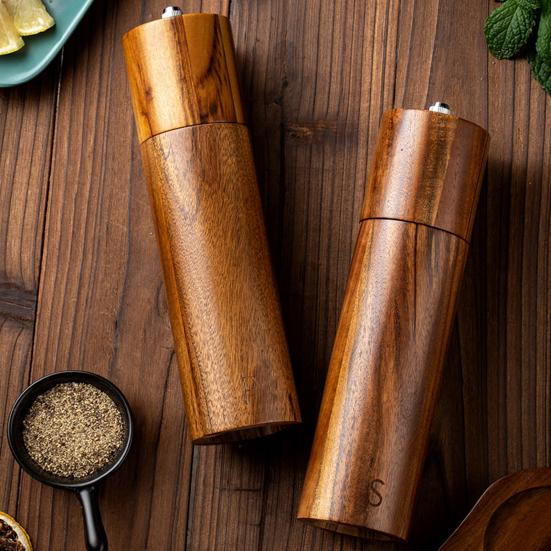 1/2Pcs Pepper Grinder Wooden Salt Pepper Grinding Set with Adjustable Coarseness Refillable Ceramic Core Manual Mill Kitchen Spice Grinder