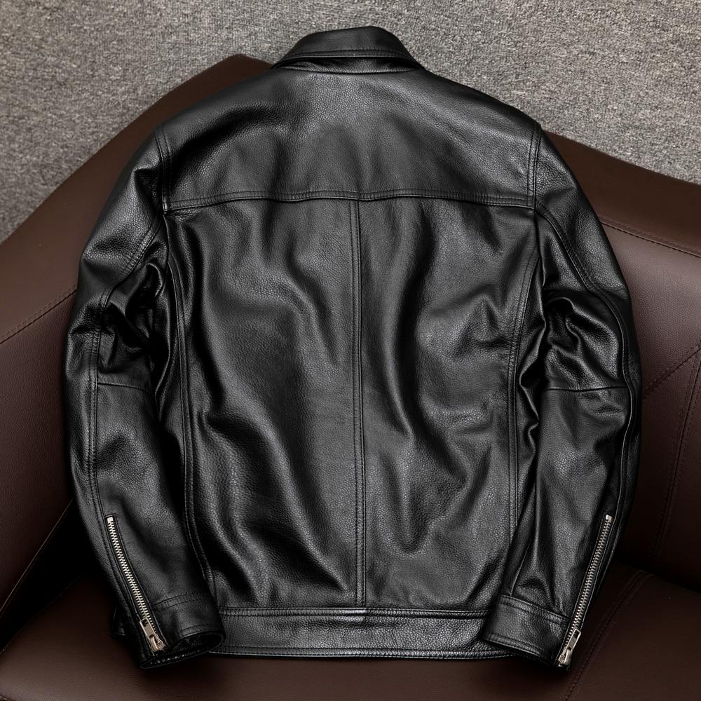 Mens Genuine Leather Jacket Short Style Faux Fur Lined Real Cowhide Biker Coat Winter Warm Plus Size