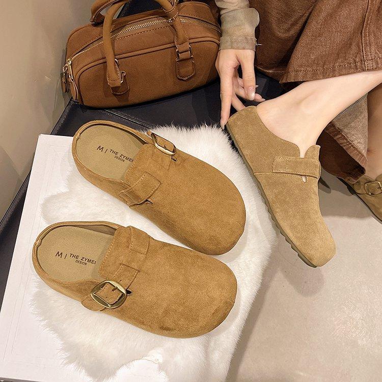 Thick-bottomed Boken bag head slippers women's 2025 autumn and winter new round head one-pedal lazy leisure thick-bottomed Boken half-drag
