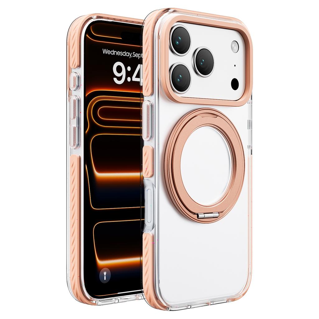 For iPhone 17 Pro Case Rotating Kickstand TPU + TPE Phone Cover Compatible with MagSafe
