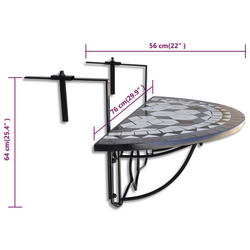 Balcony Hanging Table Mosaic Black and White