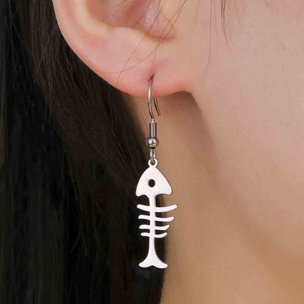 My Shape Cat Fish Bones Drop Earrings for Women Girls Cute Kitten Animal Lovers Dangle Earring Stainless Steel Jewelry Kids Gift
