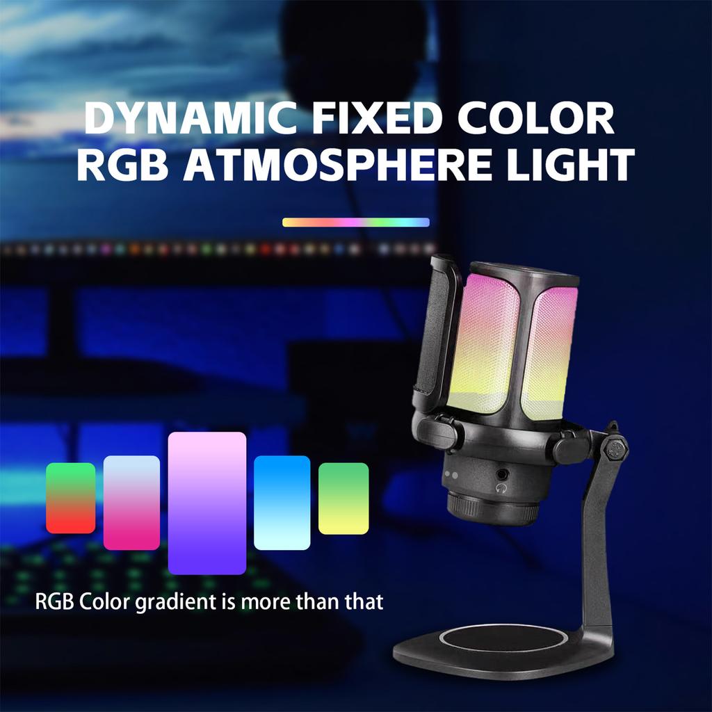 Game microphone USB computer recording microphone with anti-spray net set RGB lighting capacitor microphone