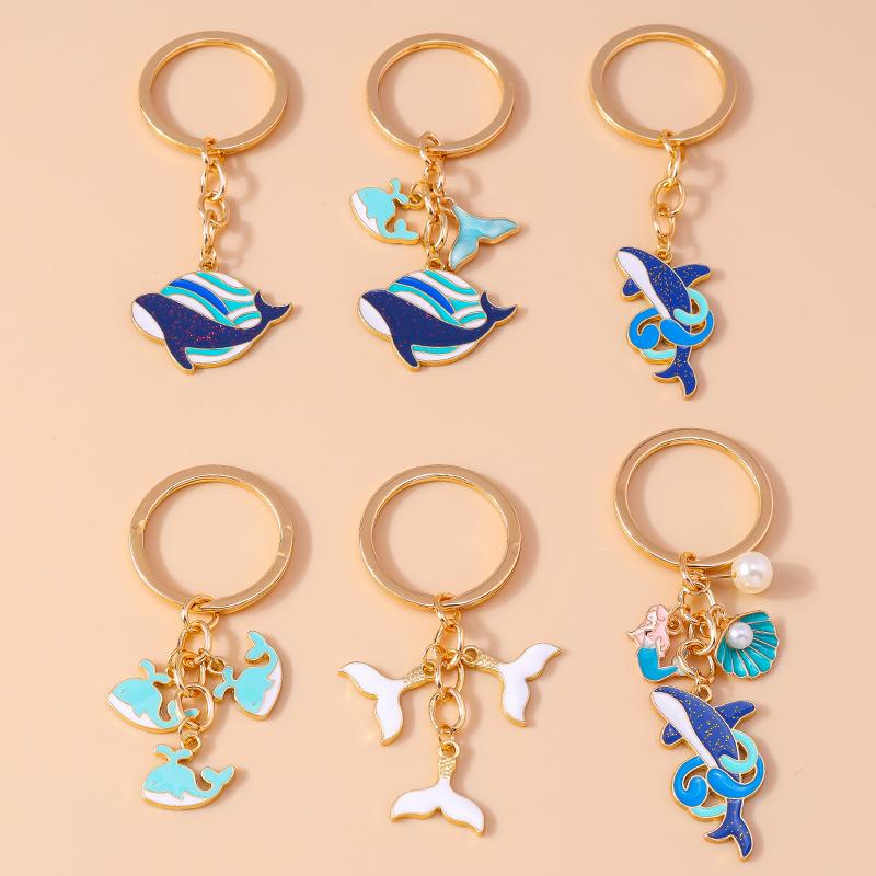 Cute Enamel Whale Keychain Marine Life Key Ring Pendants for Key Holder Women Girls Handbag Decor DIY Jewelry Gifts