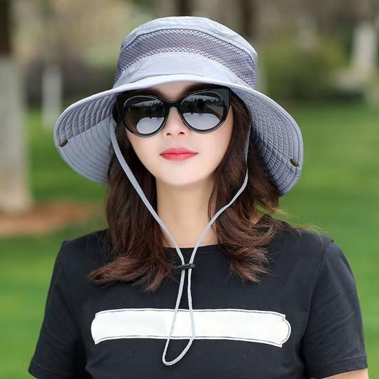 Fisherman Hat Wide Brim Breathable Mesh Sun Hat with Adjustable Drawstring Outdoor Climbing Fishing Hat