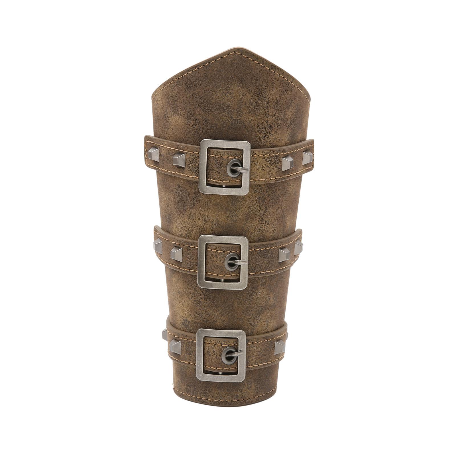 

Medieval Gothic Armor Wrist Bracers with Rivet Decor Punk Knight Renaissance Pirate Knights PU Lace-Up Wristband коричневий