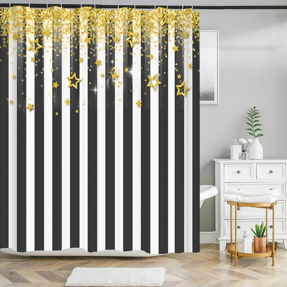 Black White Stripes Pattern Texture Shower Curtains Geometry Bathroom Waterproof Polyester Bath Curtain Home Decor With Hooks