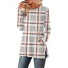 Women's Checkered Printed Round-neck Long-sleeved Top With Pockets And Side Slits