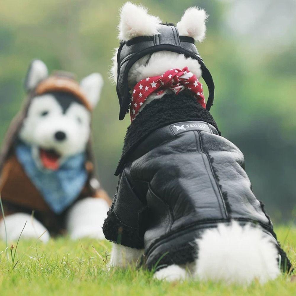 

Windproof Dog Leather Jacket Coat Warm Winter Pet Clothes for Dogs Puppy Cats S чёрный