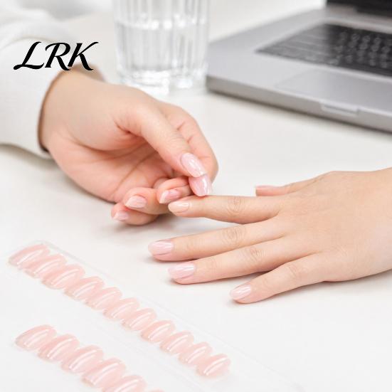 Quick Nail Art Tips 24Pcs Women Nude Press on Nails, Short Oval Natural Stick-on Fake Nails Glossy Full Cover Glue False DIY Manicure Supplies